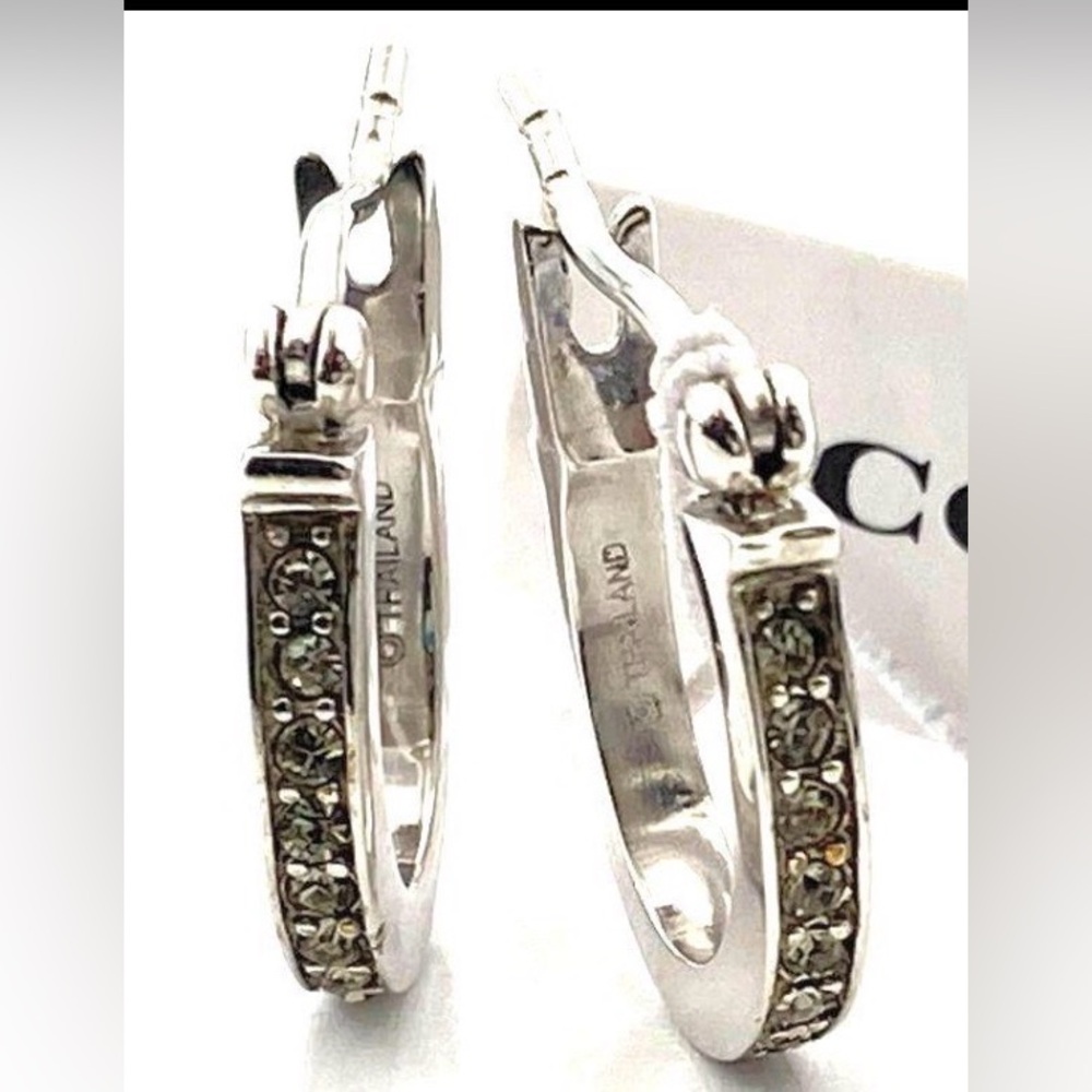 COACH/ NEW  Silver Tone Pave
Gemstone Earrings  approx 1/2in Hoops